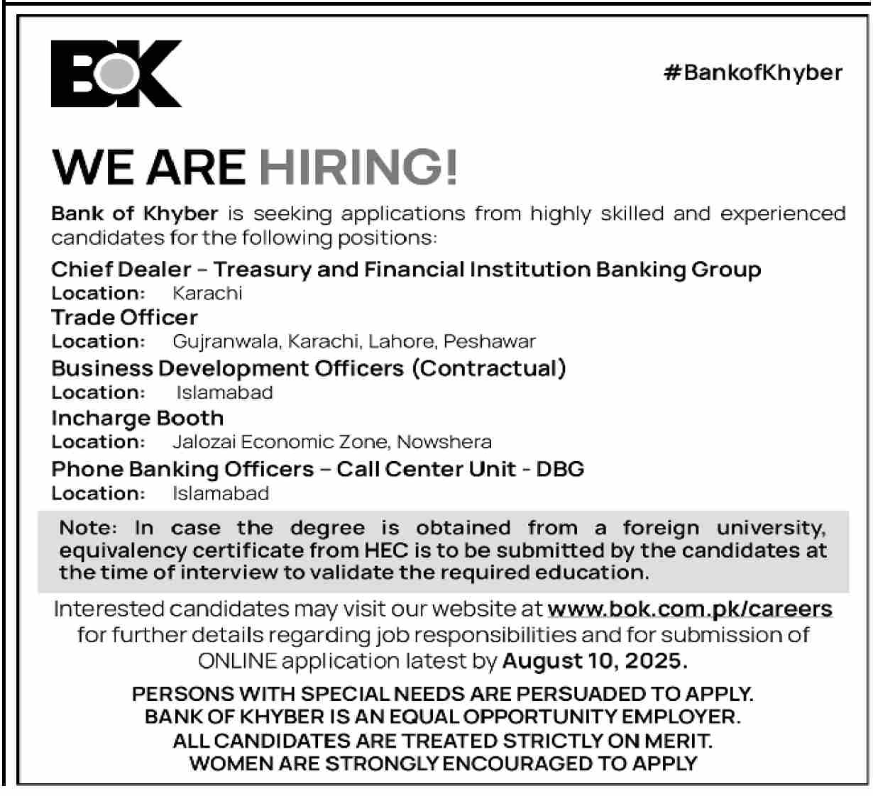 Jobs in Bank of Khyber